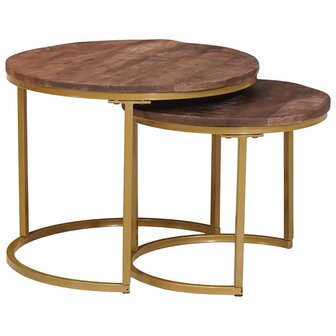 Salontafelset2 pcs Donkerbruin Massief mangohout en staal 3