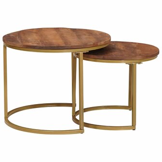 Salontafelset2 pcs Honingbruin Massief mangohout en staal 1
