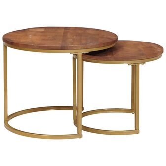 Salontafelset2 pcs Honingbruin Massief mangohout en staal 3