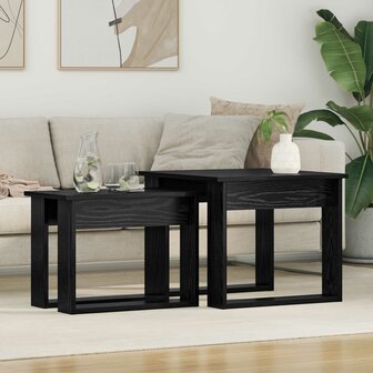 Salontafelset2 pcs Zwart Eiken Bewerkt hout 1