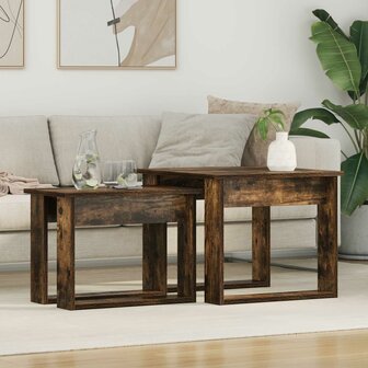 Salontafelset2 pcs Gerookt eiken Bewerkt hout 1