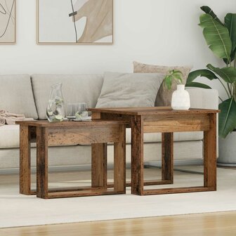 Salontafelset2 pcs Oudhout Bewerkt hout 1