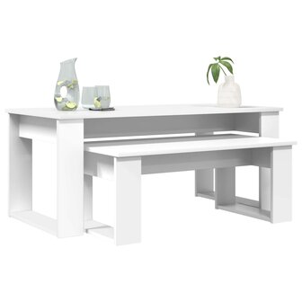 Salontafelset2 pcs Wit Bewerkt hout 3