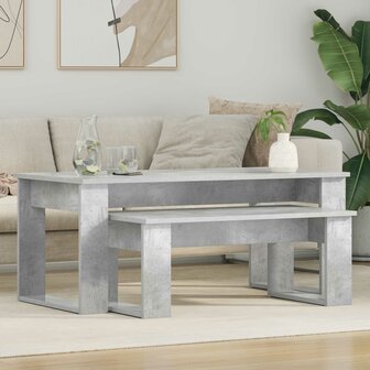 Salontafelset2 pcs Beton Grijs Bewerkt hout 1