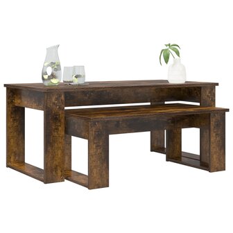 Salontafelset2 pcs Gerookt eiken Bewerkt hout 3