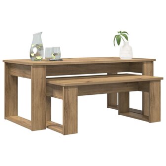 Salontafelset2 pcs Artisan Eiken Bewerkt hout 3