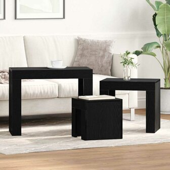 Nesttafels 3 pcs Zwart Eiken Bewerkt hout 1