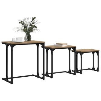 Salontafelset3 pcs artisanaal eikenkleurig Bewerkt hout 3