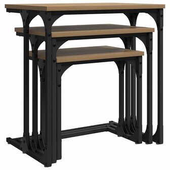 Salontafelset3 pcs artisanaal eikenkleurig Bewerkt hout 5