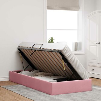 Opslag bed met hoofdeinde met opslag Roze 90 x 200 cm Fluweel 4