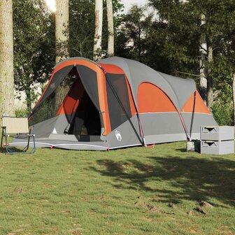 Tunneltent 8-persoons waterdicht grijs en oranje 1