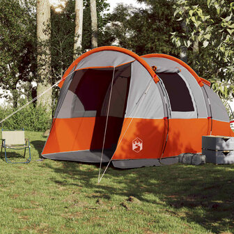 Tunneltent 4-persoons waterdicht grijs en oranje 3