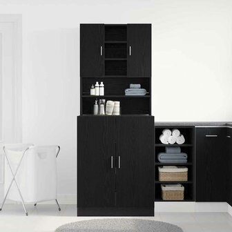 Wasmachinekast 2 pcs Zwart Eiken 70,5 x 71,5 x 181,5 cm 4