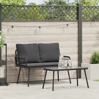 Tuin eettafelset met kussen 2 pcs Zwart poly rattan 1