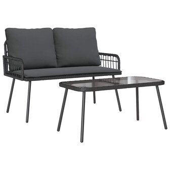 Tuin eettafelset met kussen 2 pcs Zwart poly rattan 2