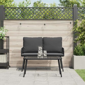 Tuin eettafelset met kussen 2 pcs Zwart poly rattan 4