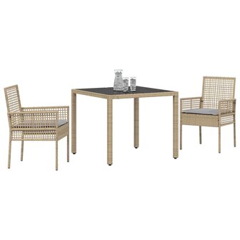 Tuin eettafelset 3 pcs Beige poly rattan 3