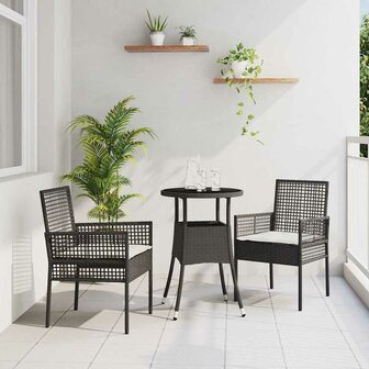 Tuin eettafelset 3 pcs Zwart poly rattan 1