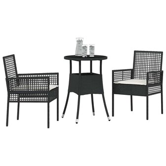 Tuin eettafelset 3 pcs Zwart poly rattan 3