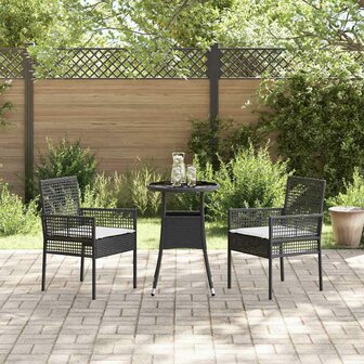 Tuin eettafelset 3 pcs Zwart poly rattan 4