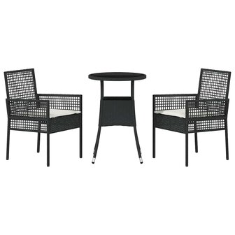 Tuin eettafelset 3 pcs Zwart poly rattan 7