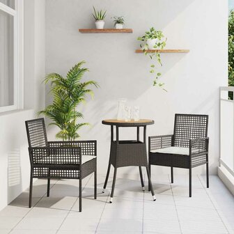 Tuin eettafelset 3 pcs Zwart poly rattan 1