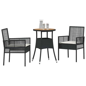 Tuin eettafelset 3 pcs Zwart poly rattan 3