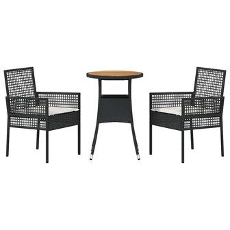 Tuin eettafelset 3 pcs Zwart poly rattan 7