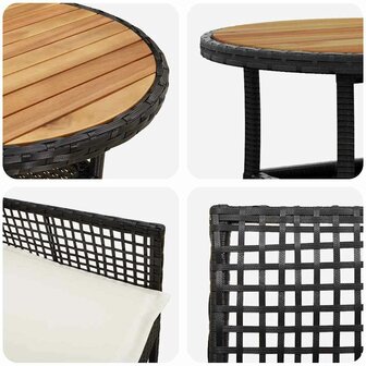 Tuin eettafelset 3 pcs Zwart poly rattan 9