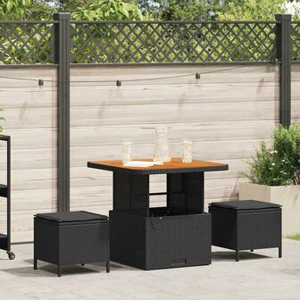Tuin eettafelset Zwart poly rattan 1