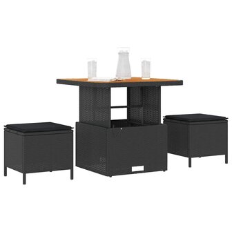 Tuin eettafelset Zwart poly rattan 3