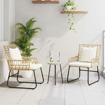 Tuin eettafelset 3 pcs Bruin en Cr&egrave;me poly rattan 1