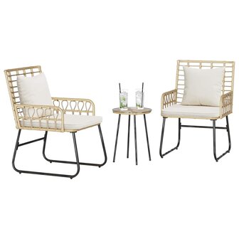 Tuin eettafelset 3 pcs Bruin en Cr&egrave;me poly rattan 3