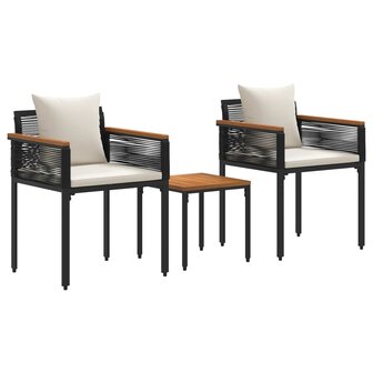 Buitenmeubelset met kussen Zwart en Cream Wit PE Rattan 2