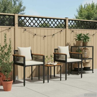 Buitenmeubelset met kussen Zwart en Cream Wit PE Rattan 4