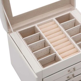 Sieradendoosje 4laags spiegel afsluitbaar 22,5x17,5x16,5 cm wit 8