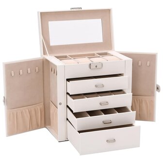 Sieradendoosje 5-laags met spiegel afsluitbaar wit 5