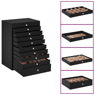 Sieradendoos 10-laags met horlogehouders zwart 29x20,5x40,5 cm 2