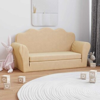 Kinderslaapbank 2-zits zacht pluche cr&egrave;mekleurig 1