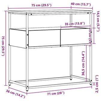 Wandtafel met lade Zwart Eiken 75 x 40 x 75 cm Bewerkt hout 6