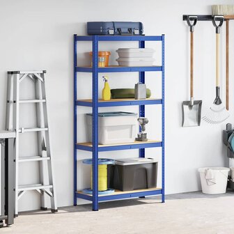 Opbergrek 5-laags staal &amp; bewerkt hout blauw 3