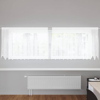 Kantgordijn met gordijnen Bloemen Wit 120 x 300 cm Polyester 1
