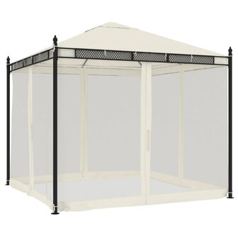 Prieel met zijwanden van gaas 2,93x2,93 m staal cr&egrave;mekleurig 2