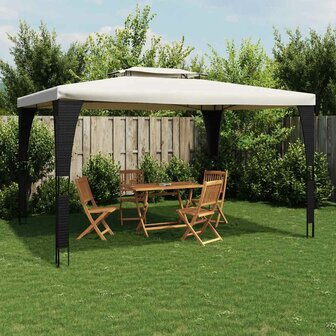 Prieel met dubbel dak 3,98x2,98 m staal cr&egrave;mekleurig 1