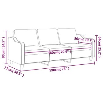 Driezitsbank 180 cm stof cr&egrave;mekleurig 8