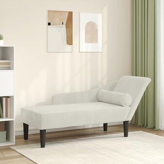 Chaise longue met kussens fluweel cr&egrave;mekleurig 1