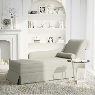 Chaise longue met bolster en rechterarmleuning fluweel cr&egrave;me 2