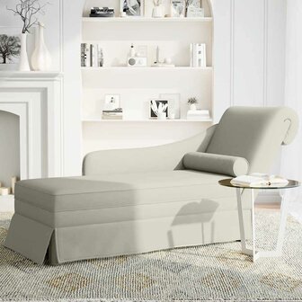 Chaise longue met bolster en rechterarmleuning fluweel cr&egrave;me 3