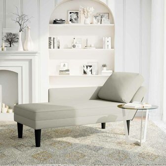 Chaise longue met kussen&amp;rechterarmleuning fluweel cr&egrave;mekleurig 2