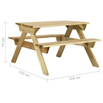 Picknicktafel met banken 110x123x73 cm ge&iuml;mpregneerd grenenhout 6